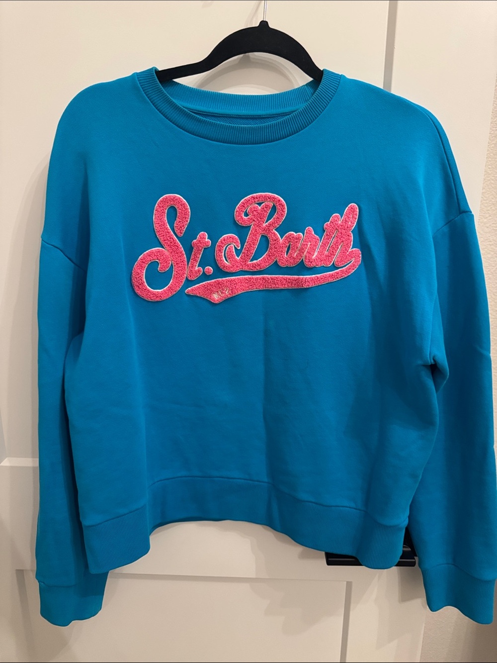 MC2 Saint Barth Turquoise Crewneck with Pink Script Logo